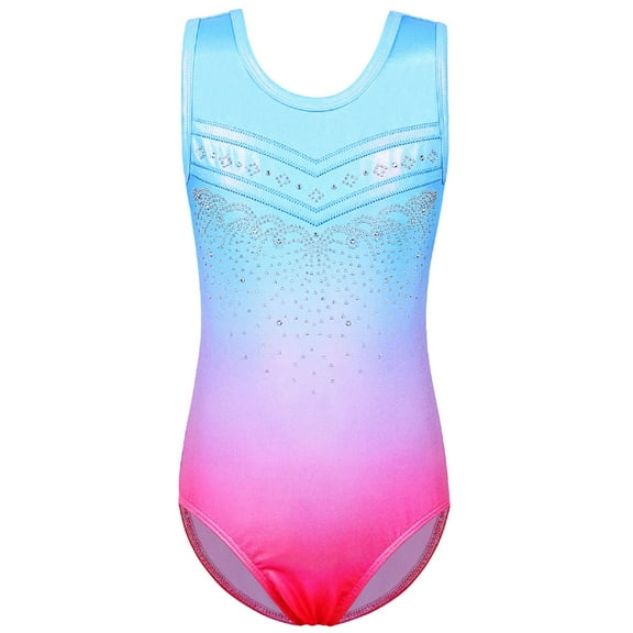 Girls Diamond Gymnastics Leotard Gradient Pink Dance Clothes