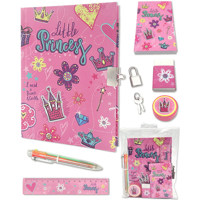 Girls Diary with Lock, GINMLYDA Paper Kids Journals Set Includes 7.1x5.3  inches School Supplies (Princess)
