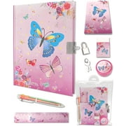 Girls Diary with Lock, Paper Kids Journal Set Includes 7.1x5.3 inches School Supplies (Butterfly)