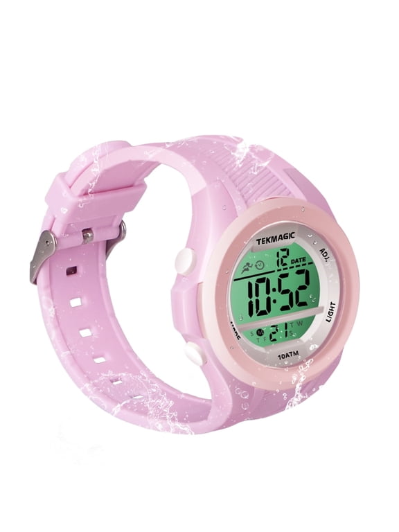 Girls Digital Swimming Watch 10 ATM Waterproof Diving Watch 100m Underwater with Stopwatch, Chronograph, Alarm, Dual Time Zone, 12/24 Hours Format