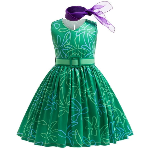 Girls Disgust Costume Movie Kids Halloween Cosplay Party Sleeveless Green Dress
