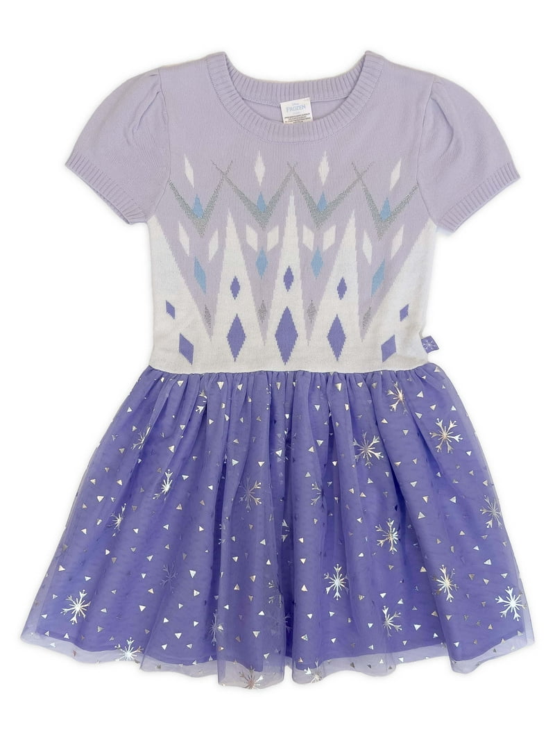 short elsa dress Girls Disney Frozen Elsa Cosplay Short Sleeve Sweater Dress, Sizes 4-12