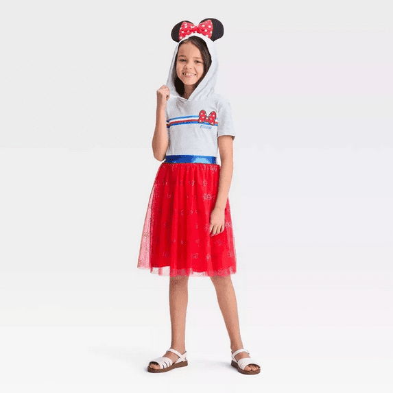 Girls' Disney Minnie Mouse Americana Dress - Heather Red, X-Large