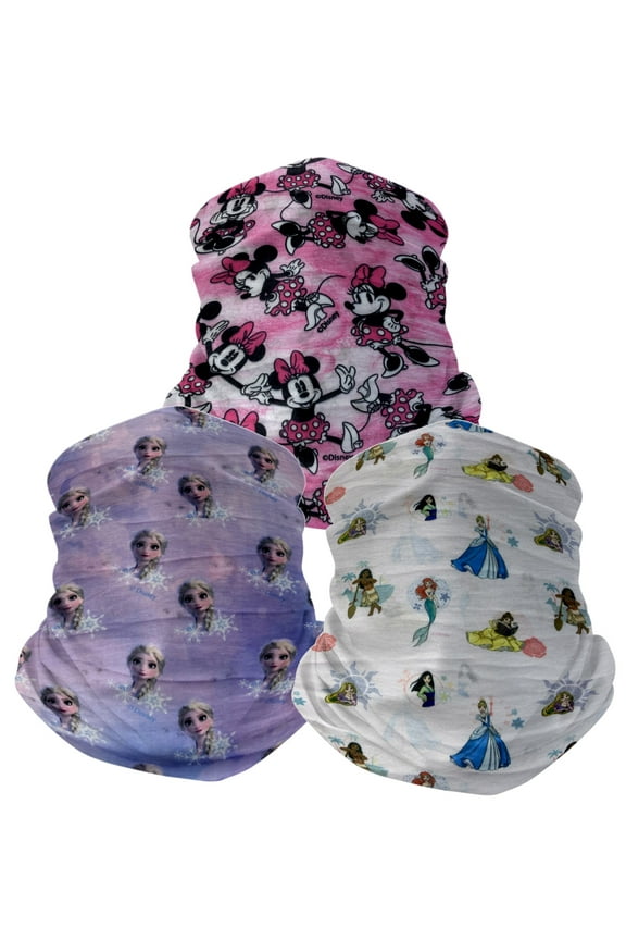 Girls Disney Neck Face Cover 3-Pack Gaiters Minnie Elsa Princesses Mulan