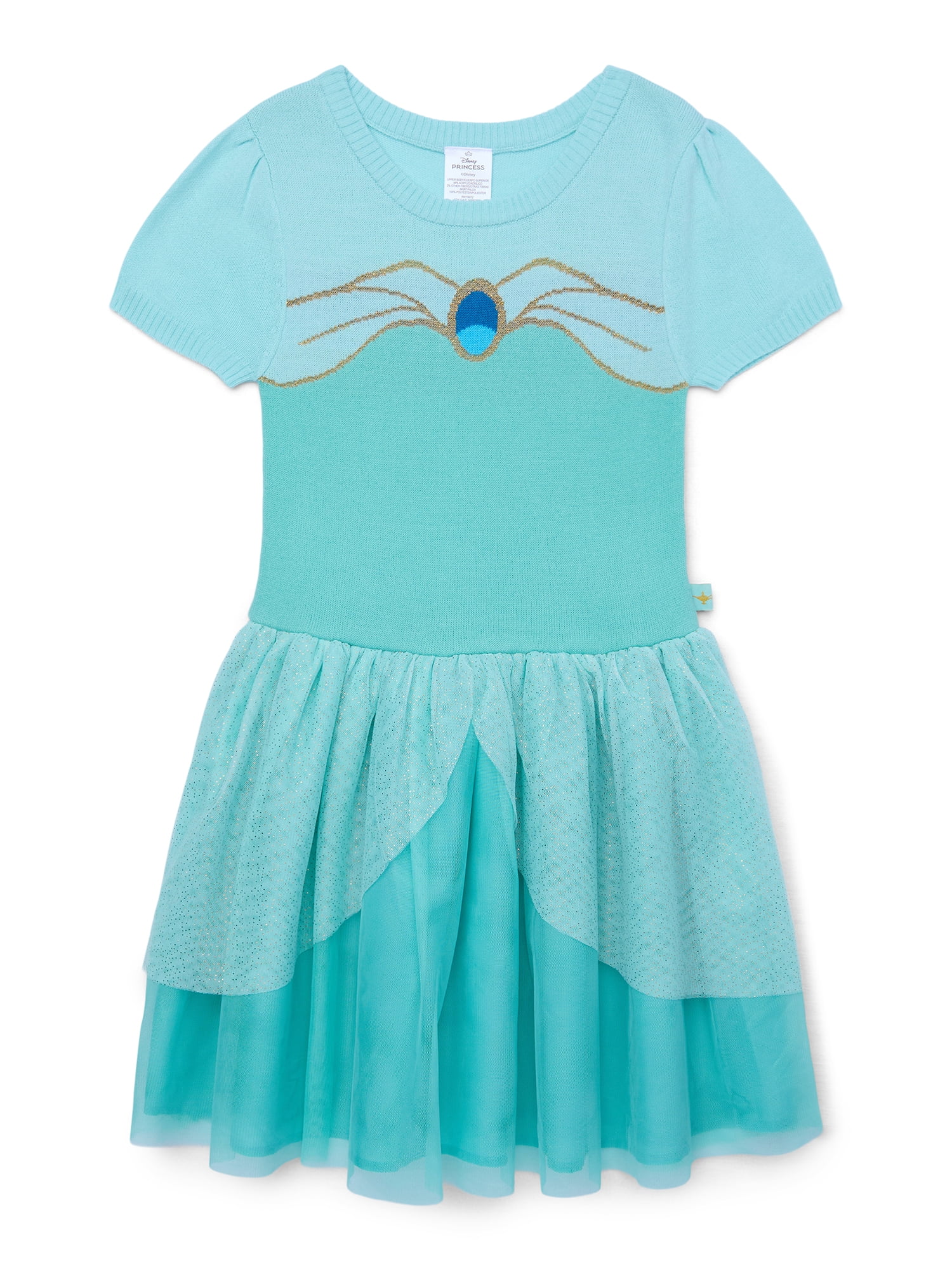 Girls Disney Princess Jasmine Cosplay Short Sleeve Sweater Dress, Sizes 4-12