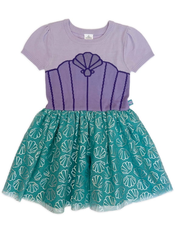 Girls Disney Princess The Little Mermaid Ariel Cosplay Short Sleeve Sweater Dress, Sizes 4-12
