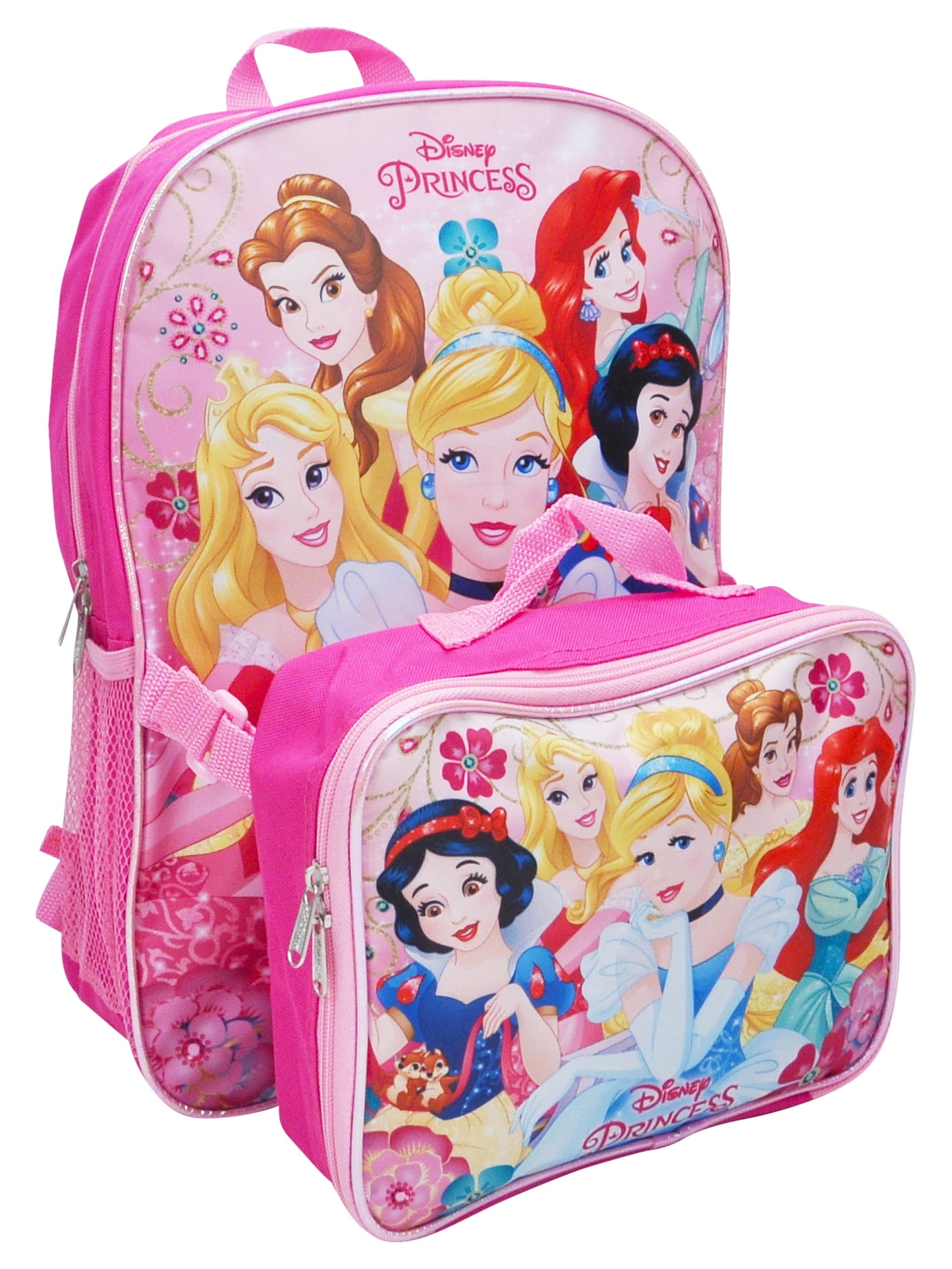 Disney Princess Girls School Backpack Lunch Box Book Bag SET Pink