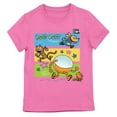 thumbnail image 1 of Dog Man Li'l Petey and 80-HD running on Pink Short Sleeve Girls T-Shirt-Small, 1 of 3