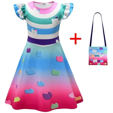 Girls Doll Cat Costume with Bag Halloween Cartoon Outfits Dress for 7-8 Year