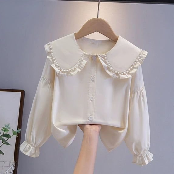 Girls Doll Collar Shirt Long Sleeve Blouse Dressy Casual Button Down Shirt Fall Fashion 2025