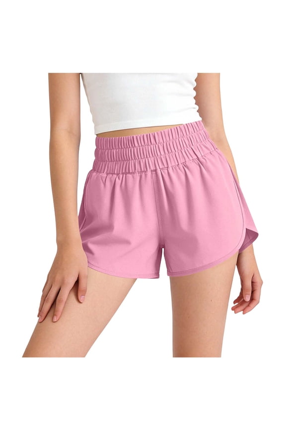Girls Dolphin Hem High Waisted Athletic Shorts Quick Dry Running Shorts for Tween Girls Elastic Waistband Pink,Size 5-6T