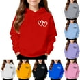 thumbnail image 1 of Girls Double Heart Print Hoodies Long Sleeve Hooded With Pocket Sweatshirts Kids Black 2 Y-3 Y, 1 of 4
