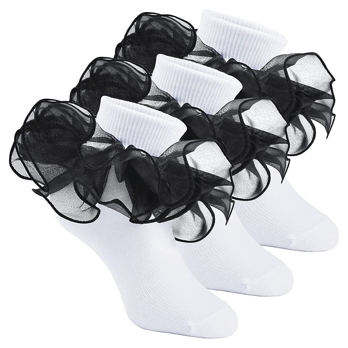 Jefferies Little Girls' TuTu Ruffle Lace Trim Turn Cuff Socks, 1 Pair