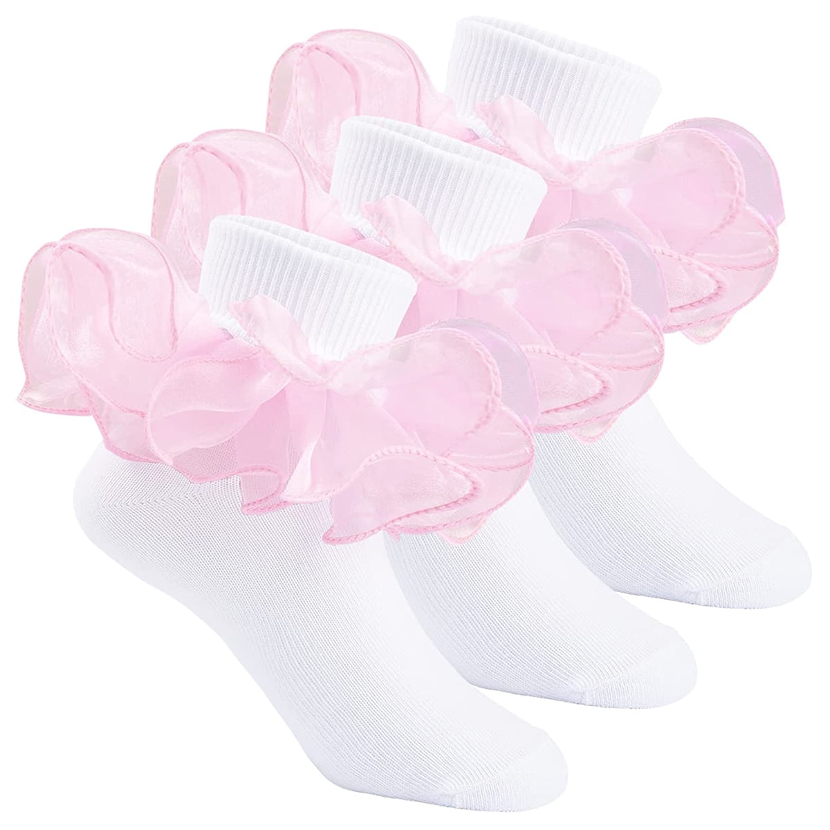 Jefferies Little Girls' TuTu Ruffle Lace Trim Turn Cuff Socks, 1 Pair