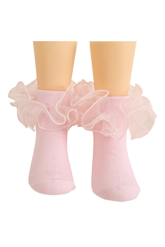 Girls Double Lace Socks Turn Cuff with Big Ruffle Frilly Dress Socks Ankle Socks for Infant Toddler Kids Women 1 Pair