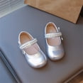 thumbnail image 1 of Girls' Double Row Pearl Strap Flat Shoes, Soft Sole Mary Janes, Great for Daily School Wear, Family Outings and Various Small Party Occasions Silver 3-3.5 Years, 1 of 5