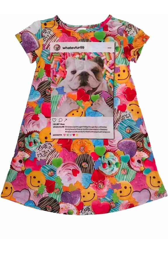 Girls Doughnut Cookie Bulldog Puppy Nightgown Smile Face Dog Sleep Shirt XS (4)