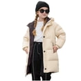 thumbnail image 1 of Girls Down Jackets Casual Loose Fleece Long Hooded Puffer Coat Kids Button Comfy Winter Warm Outwear 2-11 Years, 1 of 5