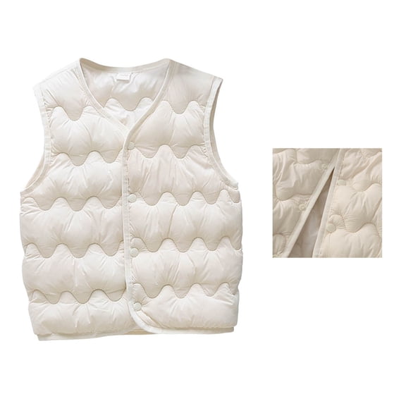 Girls Down Kids Autumn Winter Solid Color Rounded Neck Coat Warm Windproof Vest Jacket