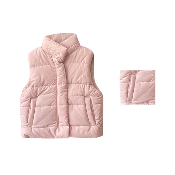 Girls Down Lightweight Warm Vest for Kids – Sleeveless High Neck Button Design Ideal for Fall and Winter