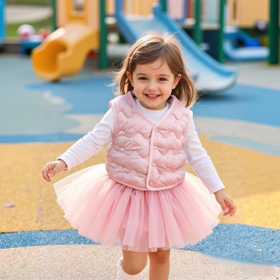 Girls Down Vest Jacket for Autumn Winter Warm Windproof Solid Color Outerwear Coat