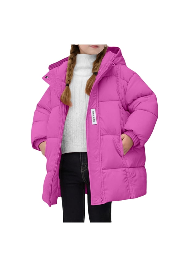 Girls Down Winter Coat Long Warm Windproof Hooded Outdoor Jacket Casual Leisure Fashion Children's Insulated 6-7 Years Purple