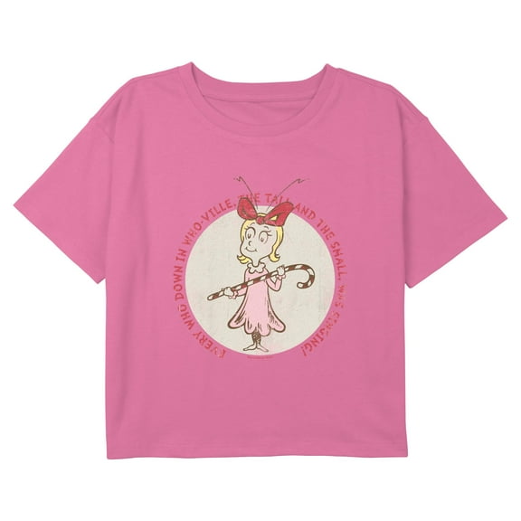 Girls Dr. Seuss Cindy Lou Who Candy Cane Graphic Cropped T-Shirt