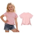thumbnail image 1 of Girls Drawstring Short Sleeve T Shirts Summer Casual Cute Crewneck Tops Tees 2-3 Years Girl Clothes, 1 of 5