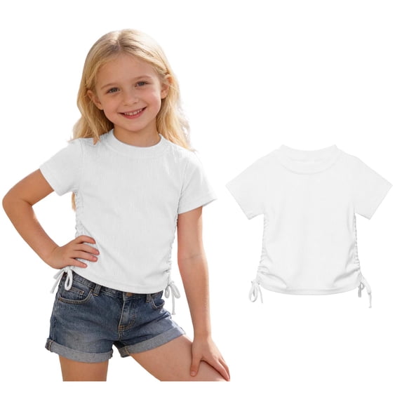 Girls Drawstring Short Sleeve T Shirts Summer Casual Cute Crewneck Tops Tees 2-3 Years Girl Clothes