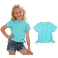 thumbnail image 1 of Girls Drawstring Short Sleeve T Shirts Summer Casual Cute Crewneck Tops Tees 2-3 Years Girl Clothes, 1 of 6