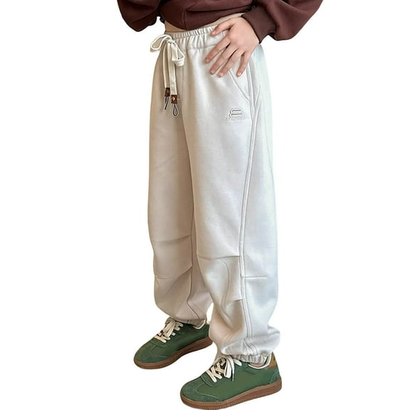 Girls Drawstring Sweatpants Low Rise Baggy Wide Leg Pants with Pockets