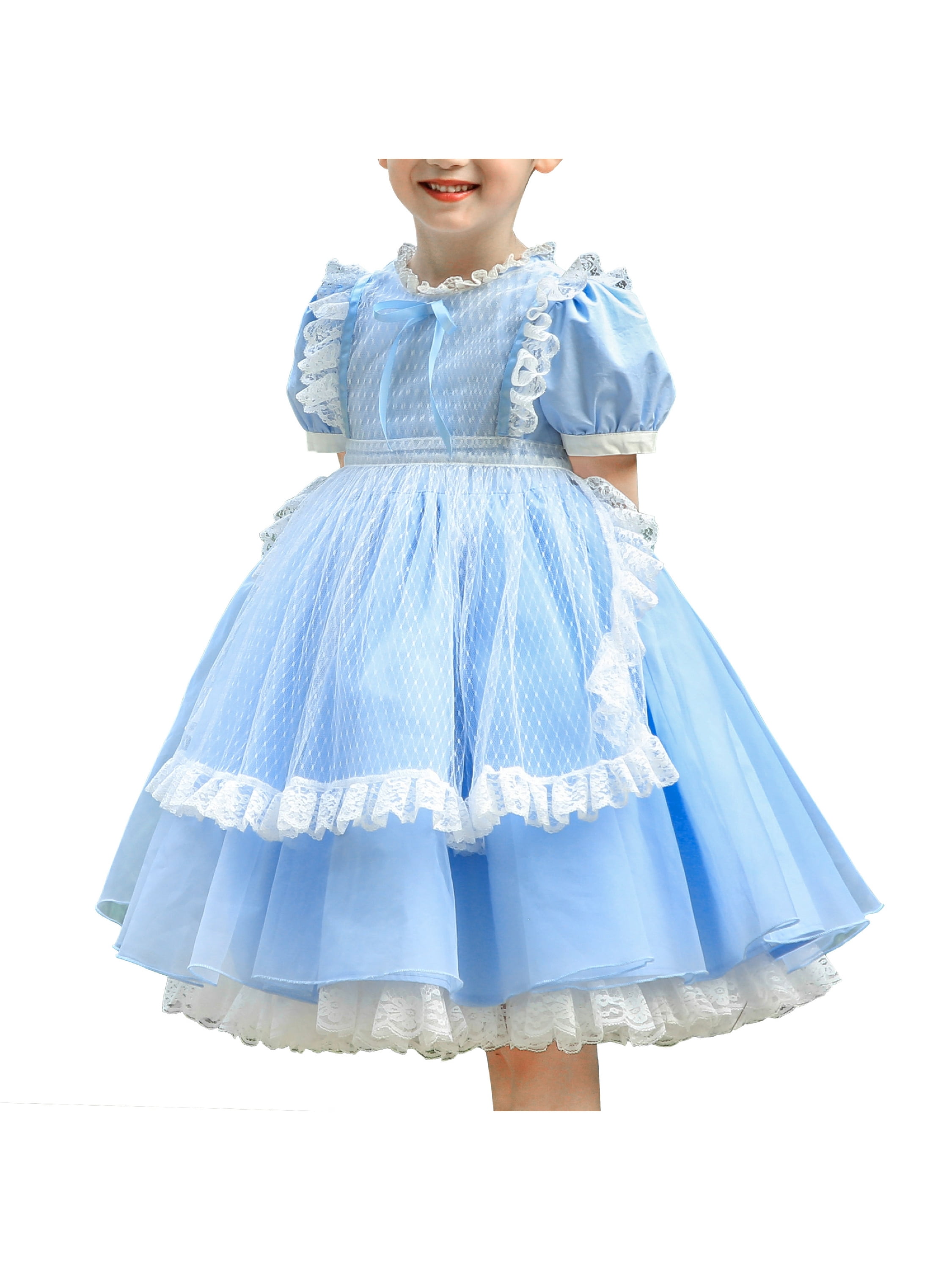 Girls Dress 2 Piece Blue Prairie Colonial Maid Lace Apron Alice Vintage 8  Years - Walmart.com