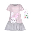 thumbnail image 1 of Girls Dress 2 Piece Egg Hunting Bag Gray Easter Bunny Striped 6 Years, 1 of 8