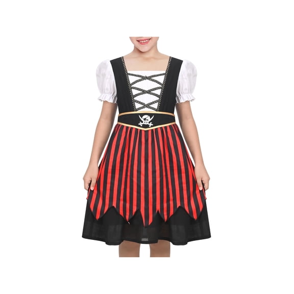 Girls Dress 2 Piece Set Buccaneer Pirate Striped Halloween Costume Party 6 Years