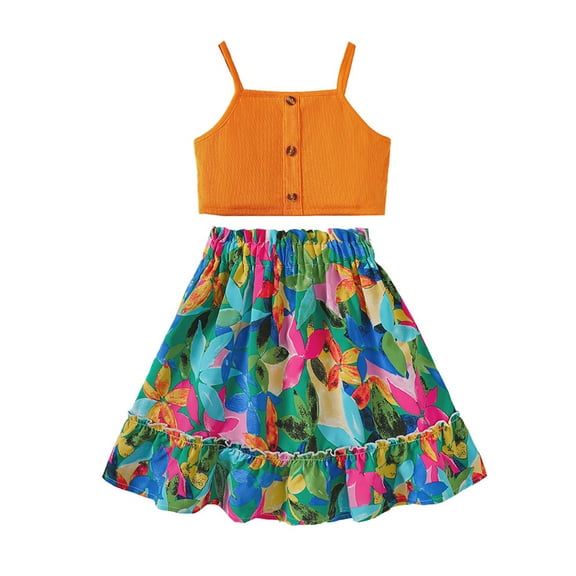 Girls Dress 2 Piece Set Sleeveless Tank Top And Skirt Outfits Casual School Outdoor Fall Everyday Wear Birthday Party Wedding Dresses,Size 7-8 Years