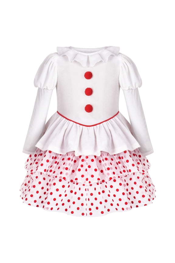 Girls Dress 2-in-1 Christmas Ruffle Polka Dot Long Sleeve Clown Set 5 Years