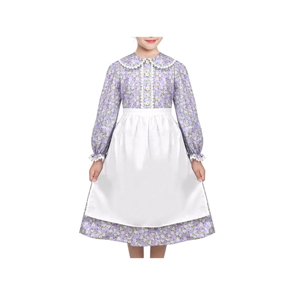 Girls Dress 3 Piece Set Pinafore Hat Colonial Party Floral Vintage 7 Years