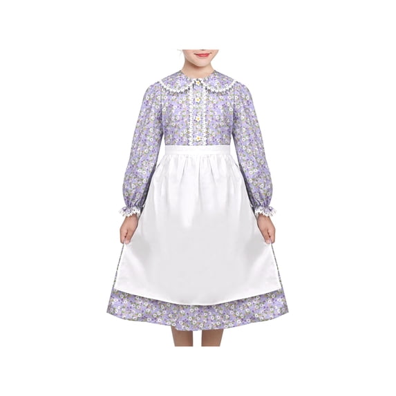 Girls Dress 3 Piece Set Pinafore Hat Colonial Party Floral Vintage 8 Years