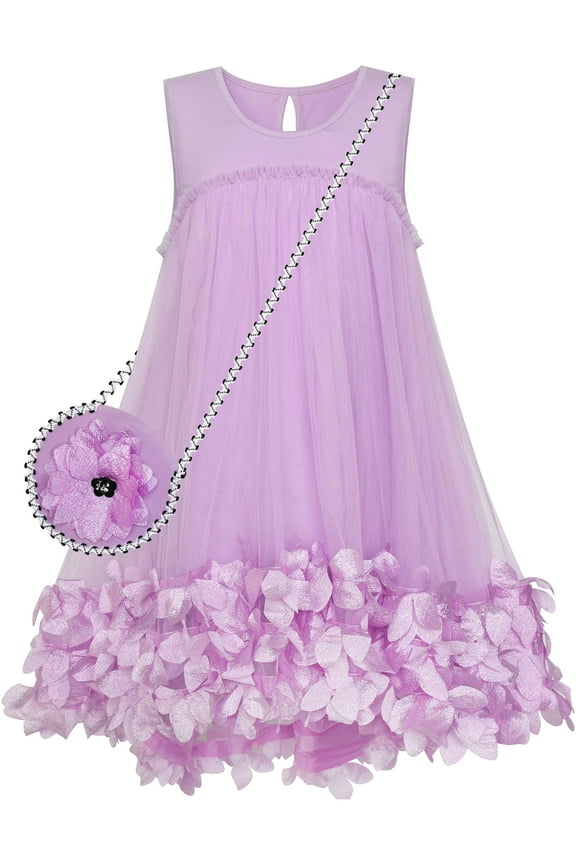 Girls Dress A-line Cute Handbag Purple Princess Sundress 5