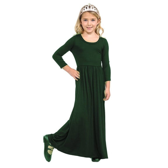 Girls Dress Above Knee Short Long Sleeve Solid Long Princess Dresses Baby Girl Dress Green