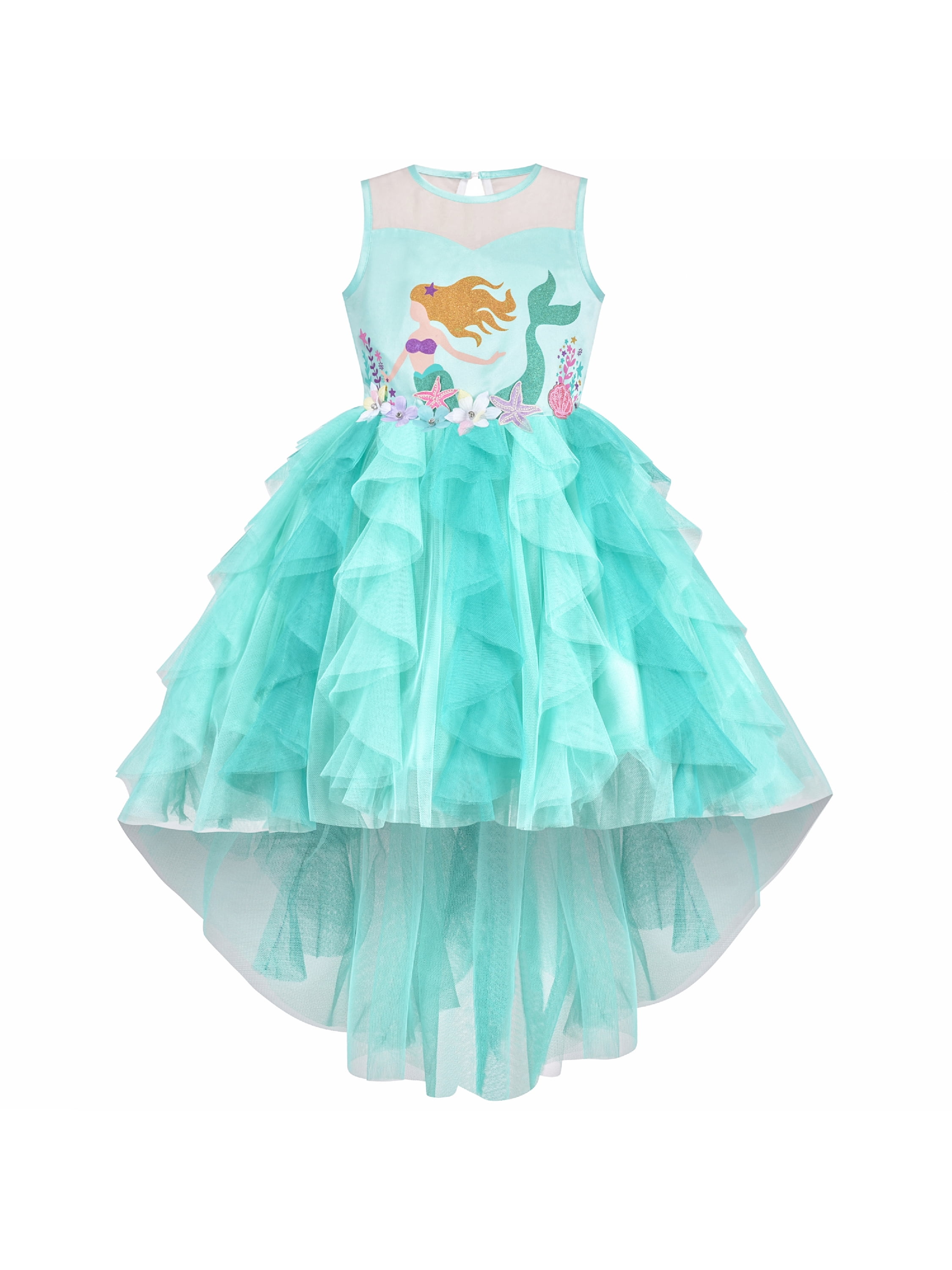 Sunny Fashion Girls Dress Aqua Green Mermaid Princess Embroidery Pleated Tulle 10 Years, Girl's Sunny Fashion Girls Dress Aqua Green Mermaid Princess Embroidery Pleated Tulle 10 Years, Girl's