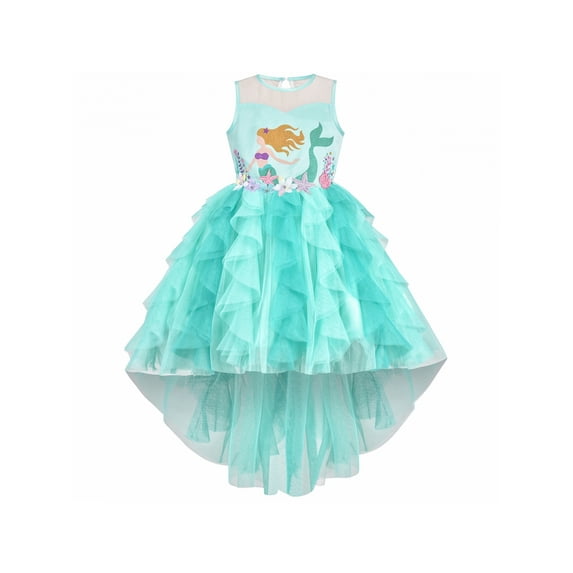 Girls Dress Aqua Green Mermaid Princess Embroidery Pleated Tulle 10 Years