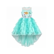 Girls Dress Aqua Green Mermaid Princess Embroidery Pleated Tulle 8 Years