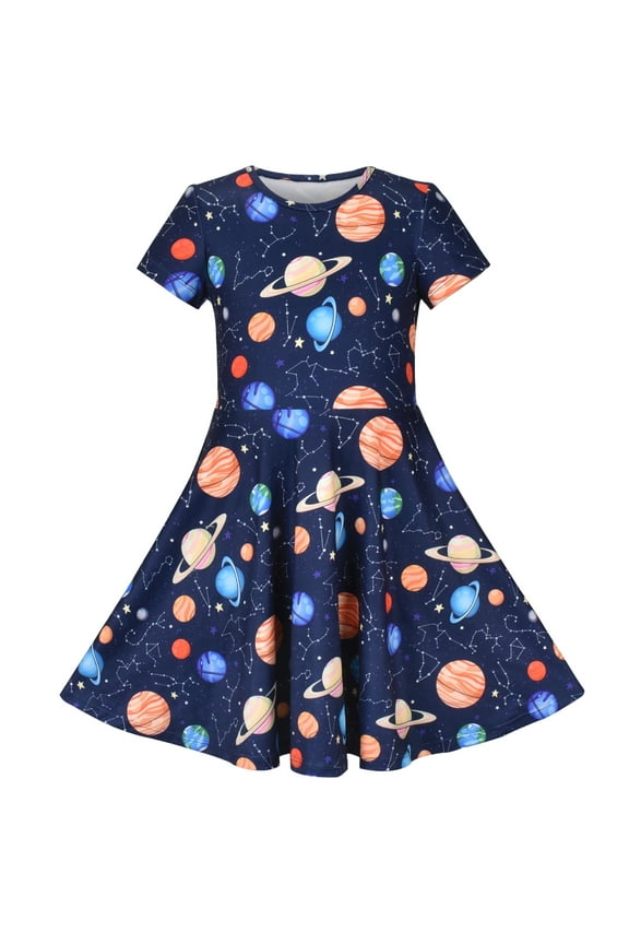 Girls Dress Astronomy Saturn Venus Solar System Short Sleeve 5 Years