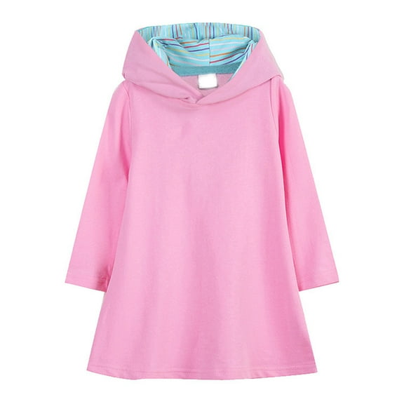 Girls Dress Autumn New Solid School Long Sleeve Hooded Sweatshirt Dress Girls' Dresses Pink 18-24 Months