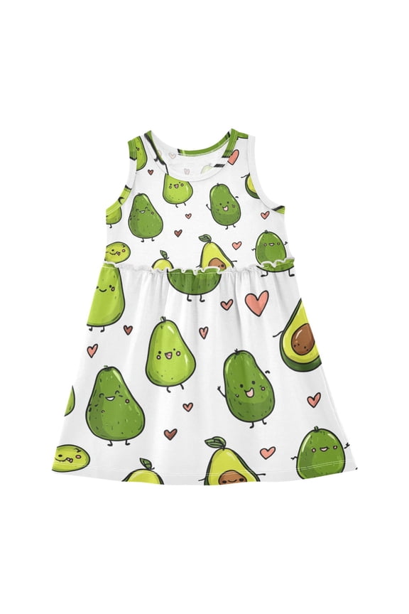 Girls Dress Avocado and Love Sleeveless Dress for Girls Hem A-Line Casual Sundress