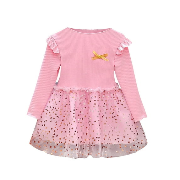 Girls Dress Baby Girls Lace Princess Dress Long Sleeve Party Pageant Tulle Kids Vintage Dress