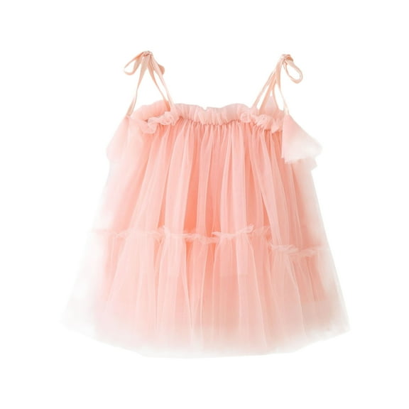 Girls Dress Baby Sleeveless Solid Princess Dance Party Strap Dress Girls' Dresses Pink 5-6 Years