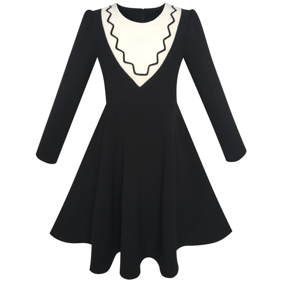 Sunny Fashion Girls Dress Back School Uniform Long Sleeve Black Dress 6 Years