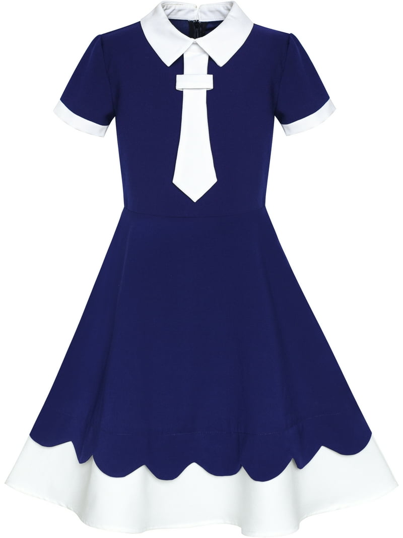 navy blue uniform dress Girls Dress Back School Navy Blue School Uniform Short Sleeve 7 Years